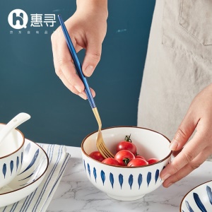 惠寻16件套日式和风釉下彩千叶草陶瓷餐具套装碗碟套装