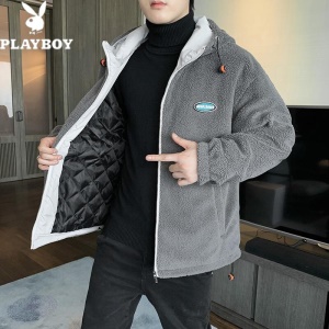 花花公子棉衣男秋冬季新款潮流百搭羊羔绒加绒加厚防风保暖外套绵袄子夹克中青年学生上衣服男装男士 深灰 XL