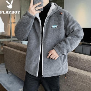 花花公子棉衣男秋冬季新款潮流百搭羊羔绒加绒加厚防风保暖外套绵袄子夹克中青年学生上衣服男装男士 深灰 XL